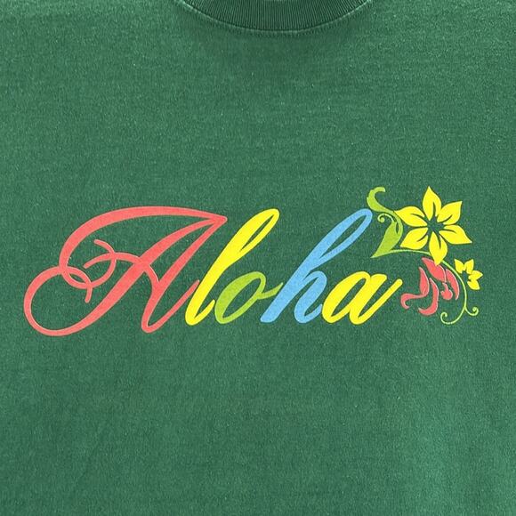 Vintage Jerzees Aloha Classic Rainbow Hawaiian Heavyweight Cotton T Shirt Size L - Picture 2 of 6